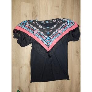 Vintage Womens native tassle bandana shirt southwestern 80s 90s